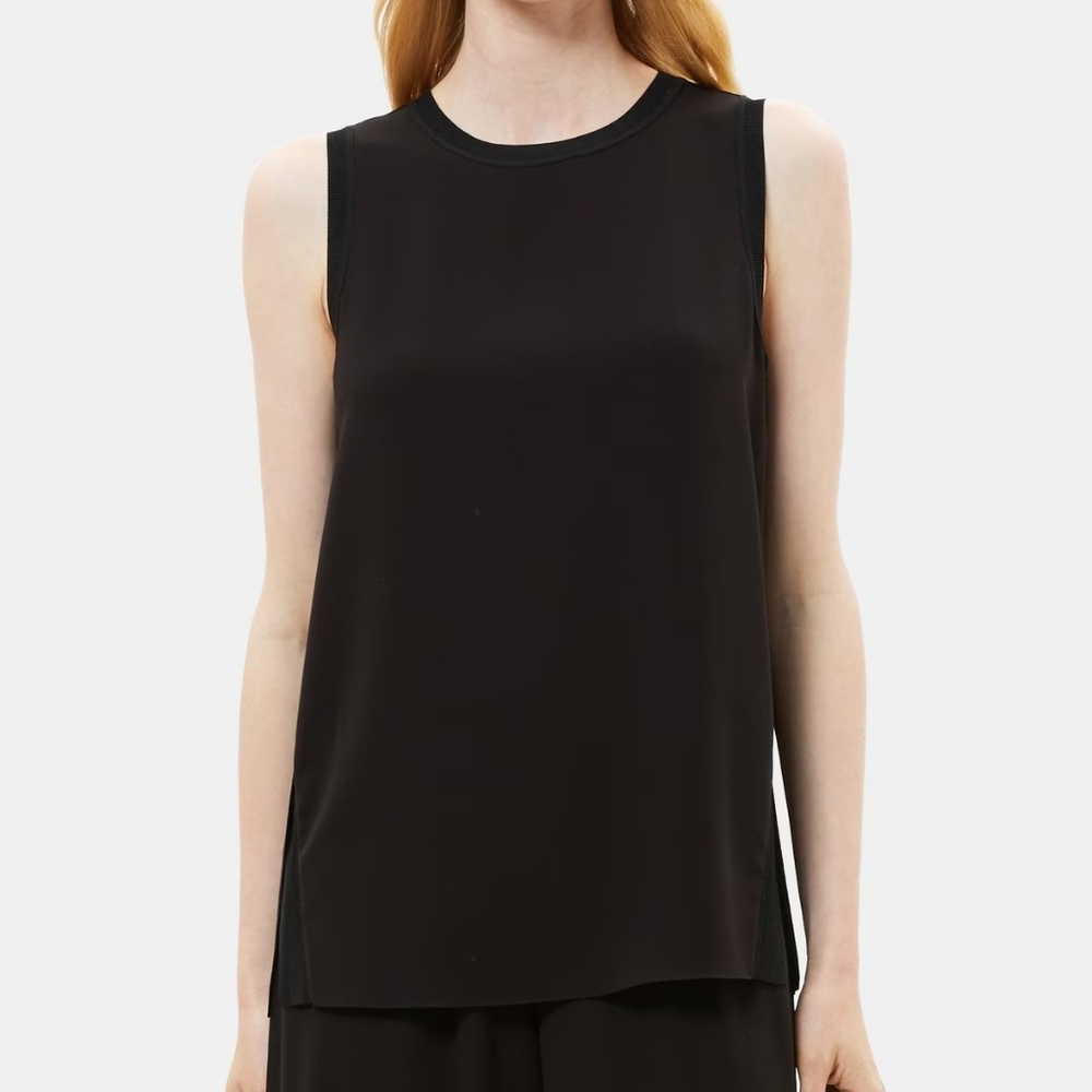Theory Combo Shell Top in Drapey Crepe Silk in Black Size Medium